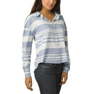 Prana Agnes Fairhope Blue Stripe Top, XS, UPF sun protection